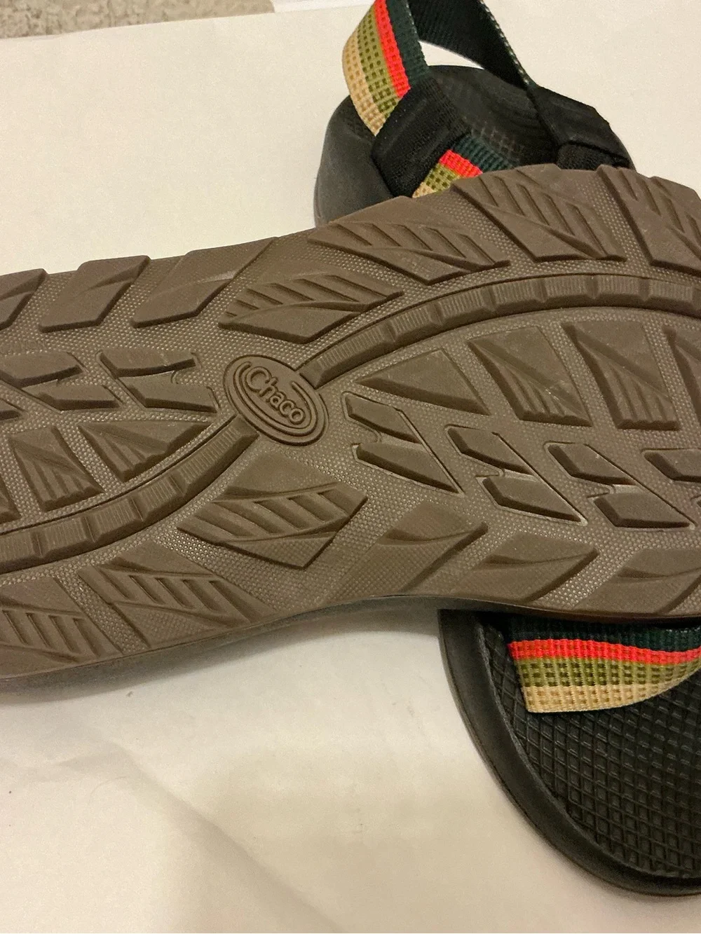 Chaco Men's Black Sandals with Red, Green & Tan Straps